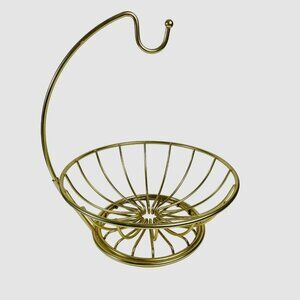 Golden Metal Banana Hanger Fruit Vegetable Basket Kitchen Countertop Organizer D